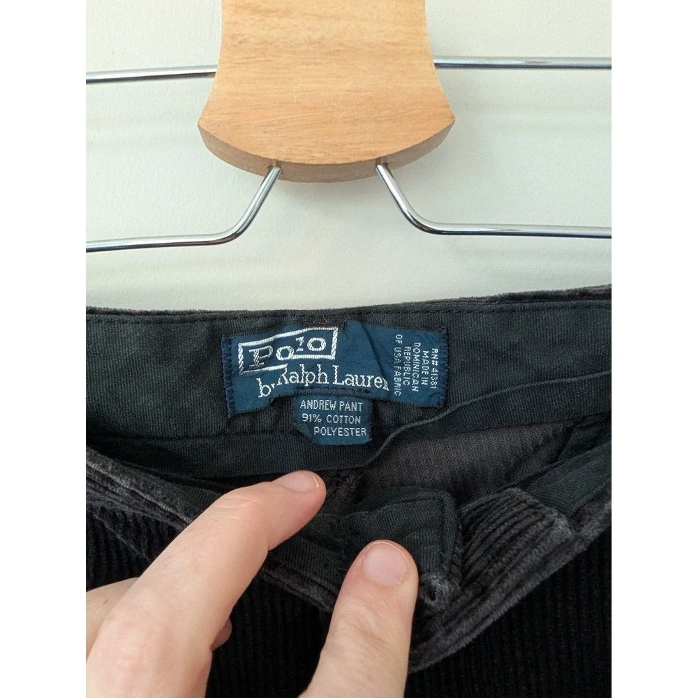Vintage‎ Polo Ralph Lauren Andrew Pant Mens Brown Corduroy Pleated Trousers